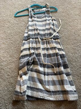 Lou & Grey Striped Cream and Gray Sleeveless Dress sz xs